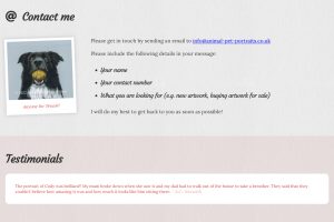 Anne Marie Pet Portraits website contact and testimonials slider